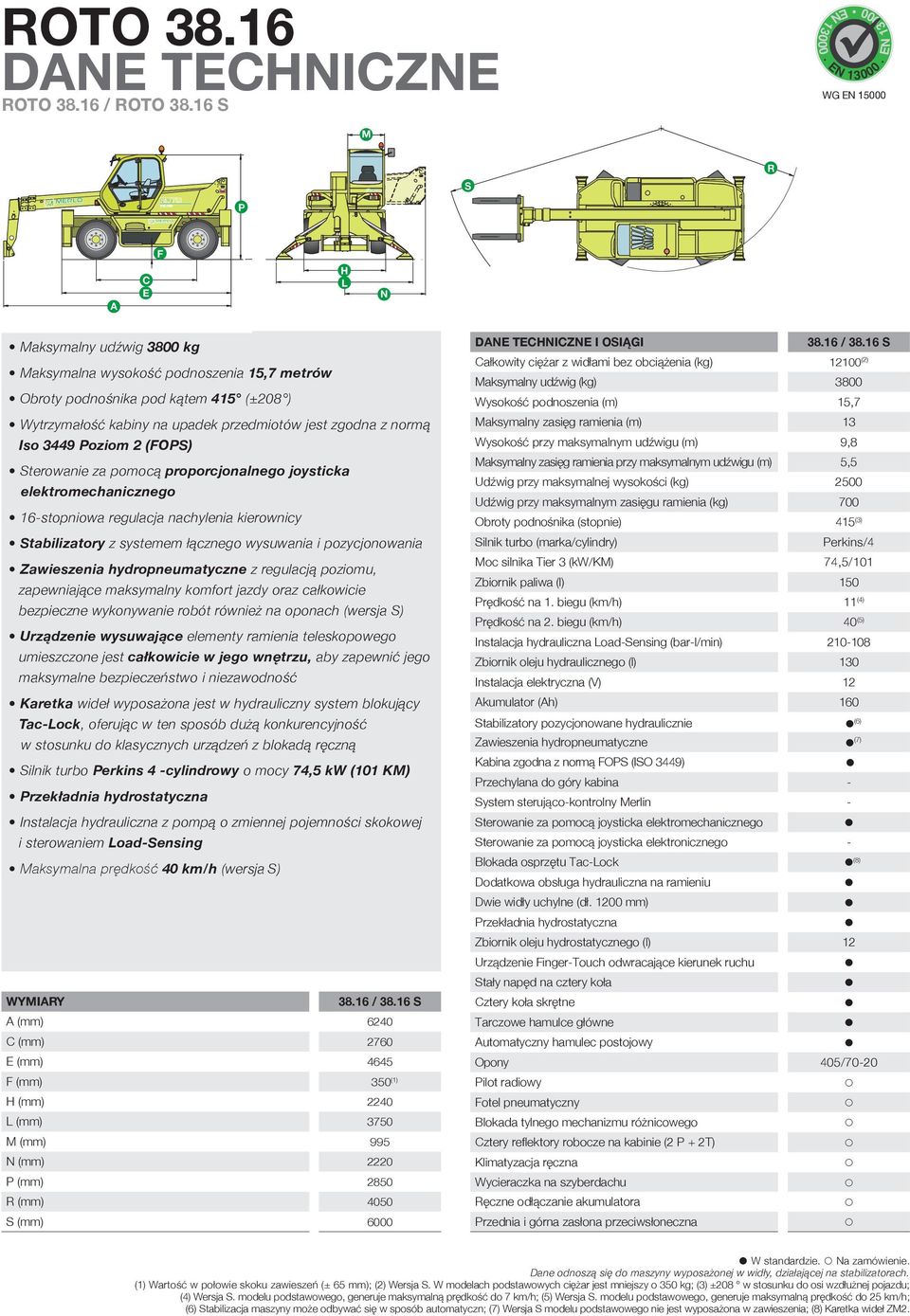 (FOS) Sterowanie za omocą roorcjonalnego joysticka elektromechanicznego stoniowa regulacja nachylenia kierownicy Stabilizatory z systemem łącznego wysuwania i ozycjonowania Zawieszenia