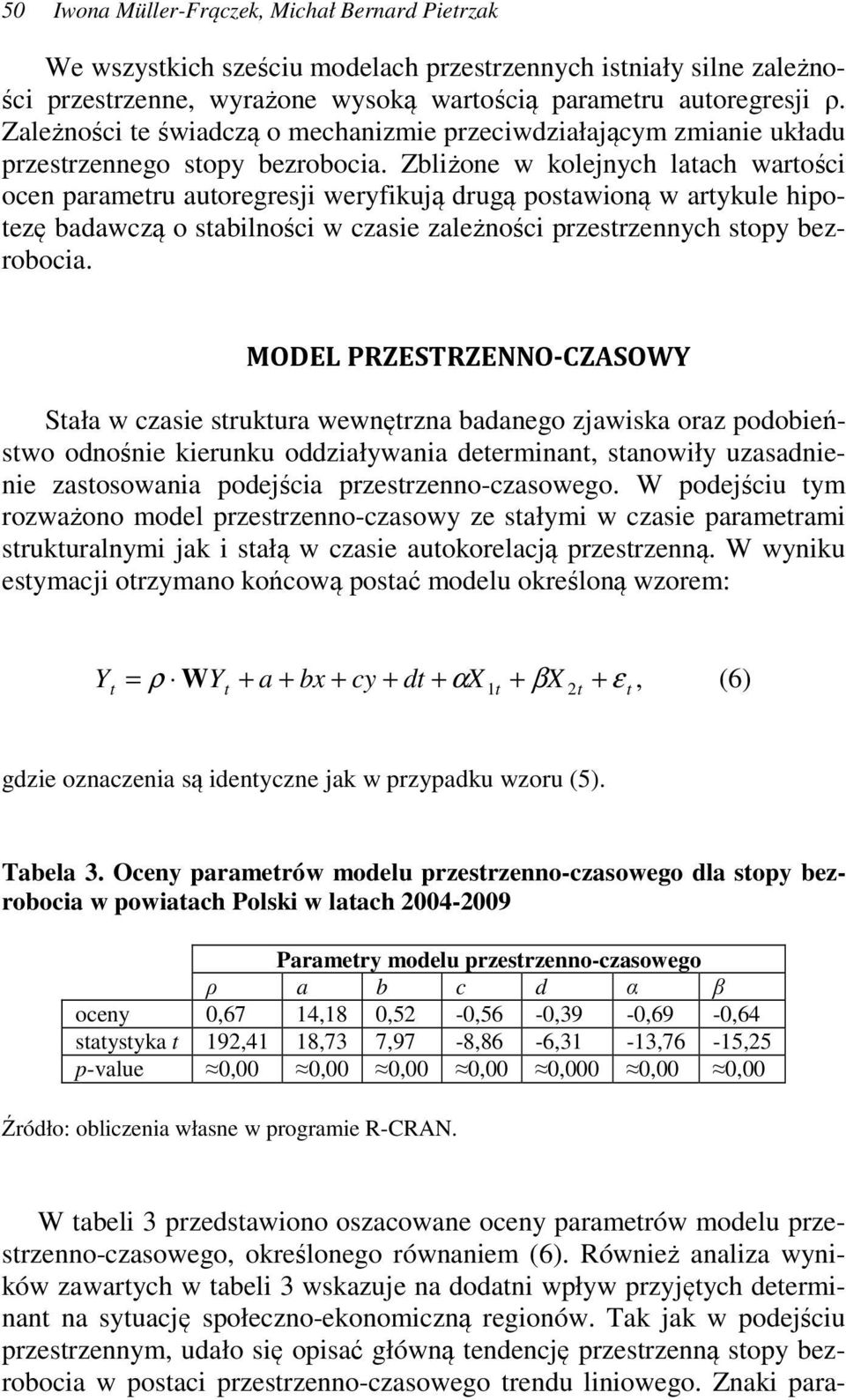Zbliżone w kolejnych latach wartości ocen parametru autoregresji weryfikują drugą postawioną w artykule hipotezę badawczą o stabilności w czasie zależności przestrzennych stopy bezrobocia.