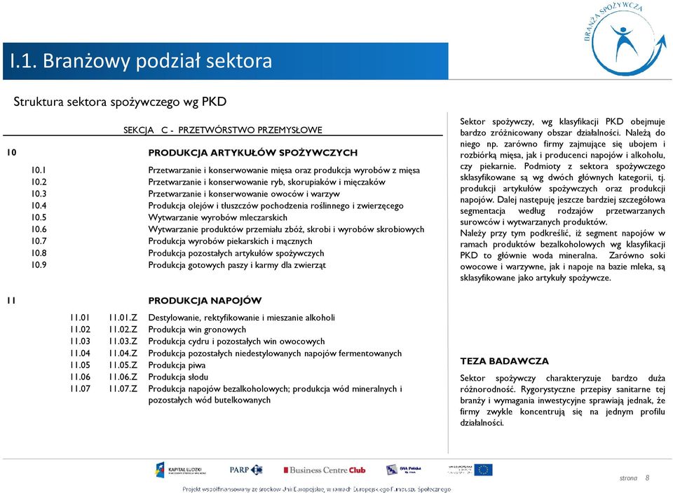 4 Produkcja olejów i tłuszczów pochodzenia roślinnego i zwierzęcego 10.5 Wytwarzanie wyrobów mleczarskich 10.6 Wytwarzanie produktów przemiału zbóŝ, skrobi i wyrobów skrobiowych 10.