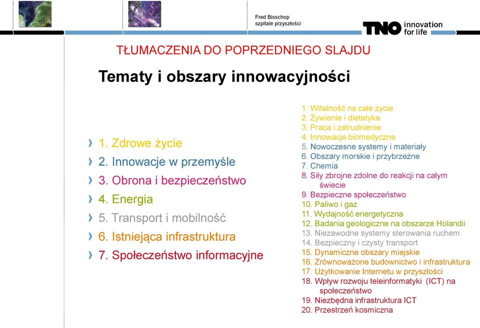 Obszary morskie i przybrzeżne 7. Chemia 8. Siły zbrojne zdolne do reakcji na całym świecie 9. Bezpieczne społeczeństwo 10. Paliwo i gaz 11. Wydajność energetyczna 12.