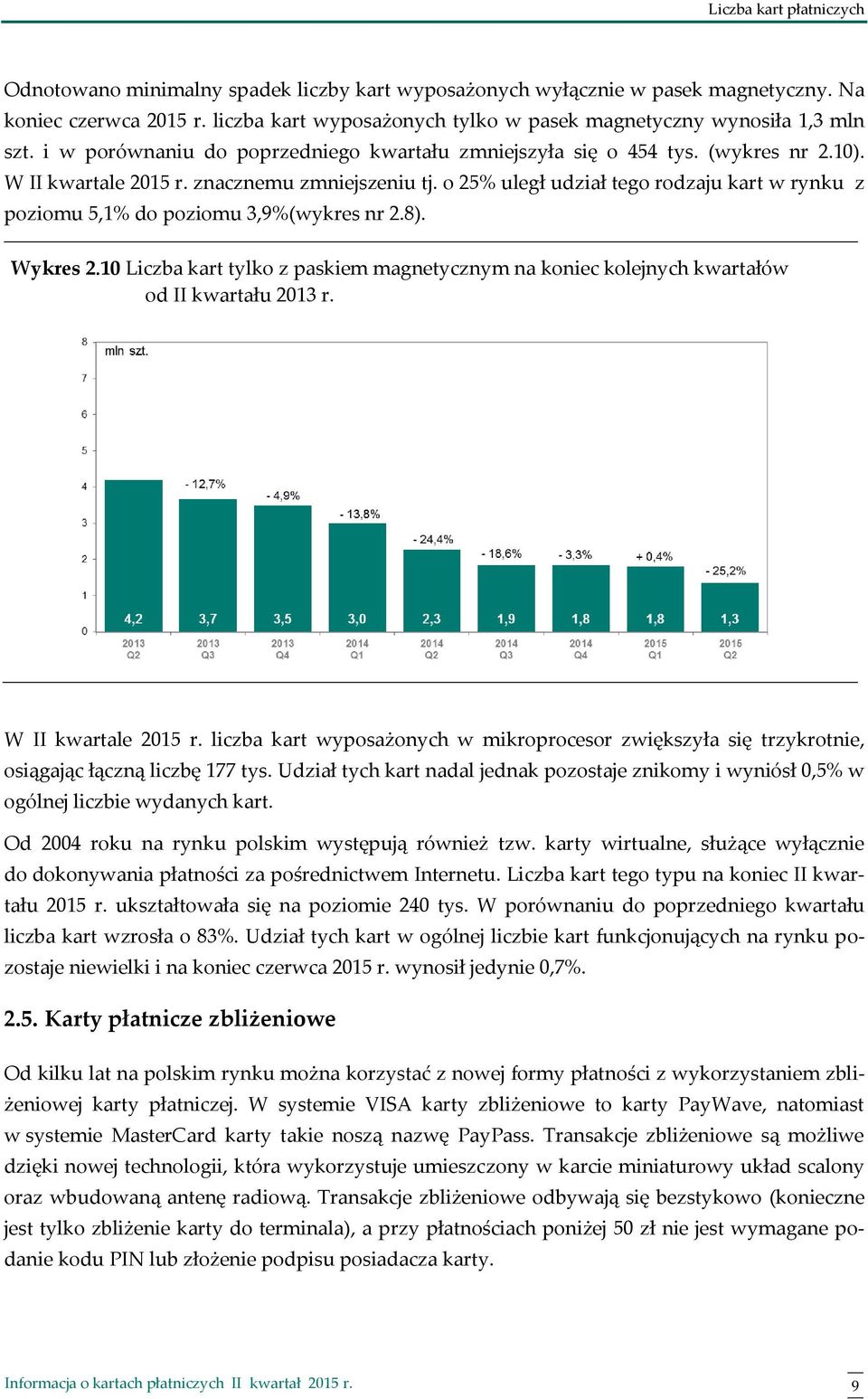 znacznemu zmniejszeniu tj. o 25% uległ udział tego rodzaju kart w rynku z poziomu 5,1% do poziomu 3,9%(wykres nr 2.8). Wykres 2.