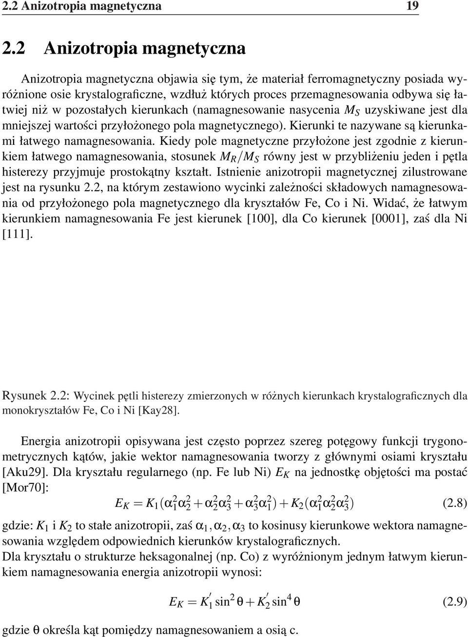 niż w pozostałych kierunkach (namagnesowanie nasycenia M S uzyskiwane jest dla mniejszej wartości przyłożonego pola magnetycznego). Kierunki te nazywane są kierunkami łatwego namagnesowania.