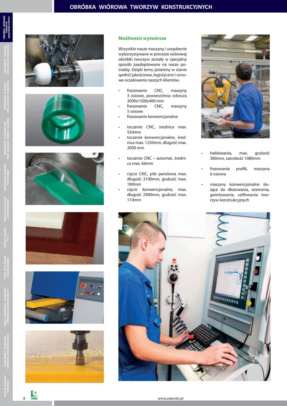 frezowanie CNC, maszyny 3 osiowe, powierzchnia robocza 3000x1500x400 frezowanie CNC, maszyny 5 osiowe frezowanie konwencjonalne toczenie CNC, średnica max. 550 toczenie konwencjonalne, średnica max.