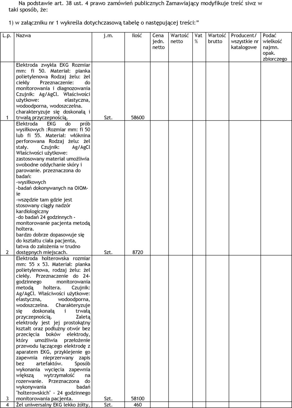 Właściwości 1 charakteryzuje się doskonałą i trwałą przyczepnością. Szt. 58600 Elektroda EKG do prób wysiłkowych :Rozmiar mm: fi 50 lub fi 55. Materiał: włóknina perforowana Rodzaj żelu: żel stały.