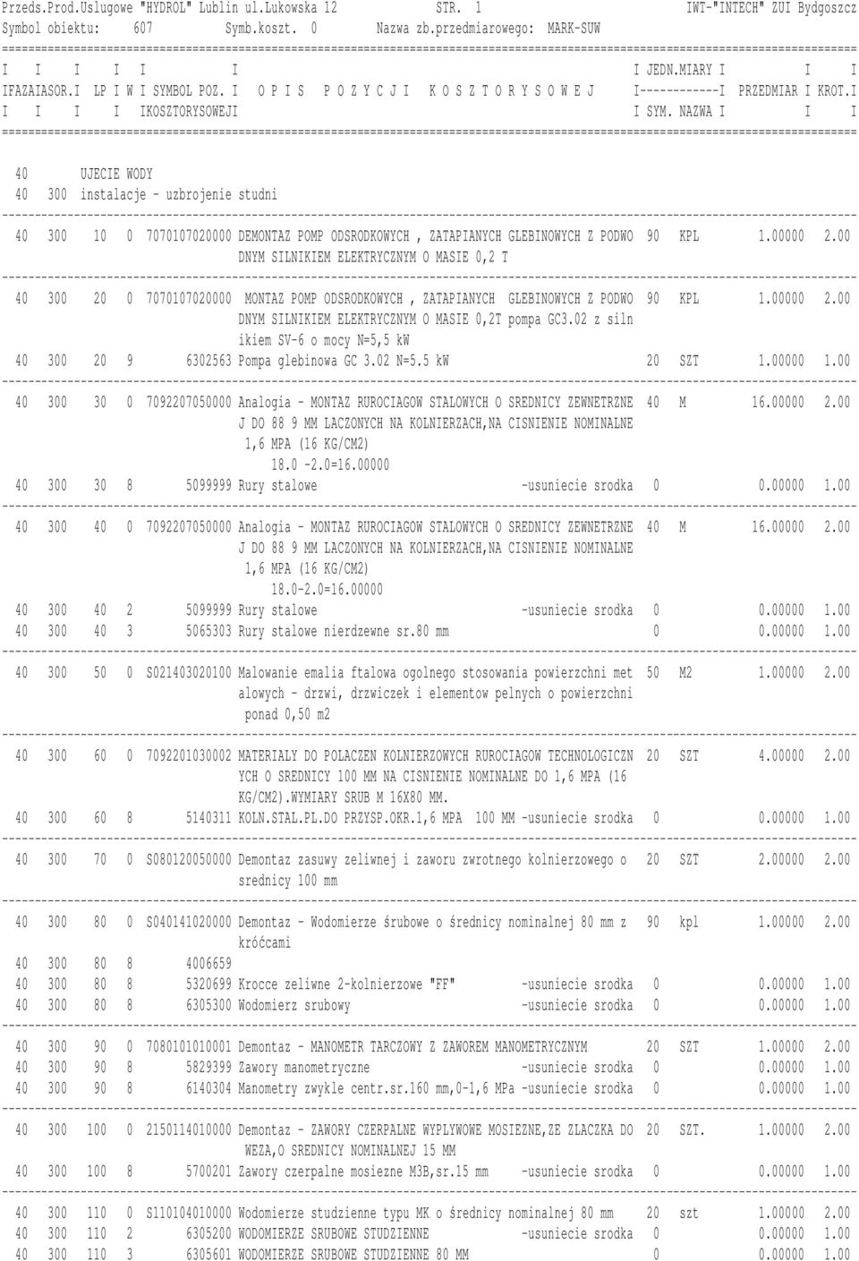 00 DNYM SILNIKIEM ELEKTRYCZNYM O MASIE 0,2 T 40 300 20 0 7070107020000 MONTAZ POMP ODSRODKOWYCH, ZATAPIANYCH GLEBINOWYCH Z PODWO 90 KPL 1.00000 2.00 DNYM SILNIKIEM ELEKTRYCZNYM O MASIE 0,2T pompa GC3.