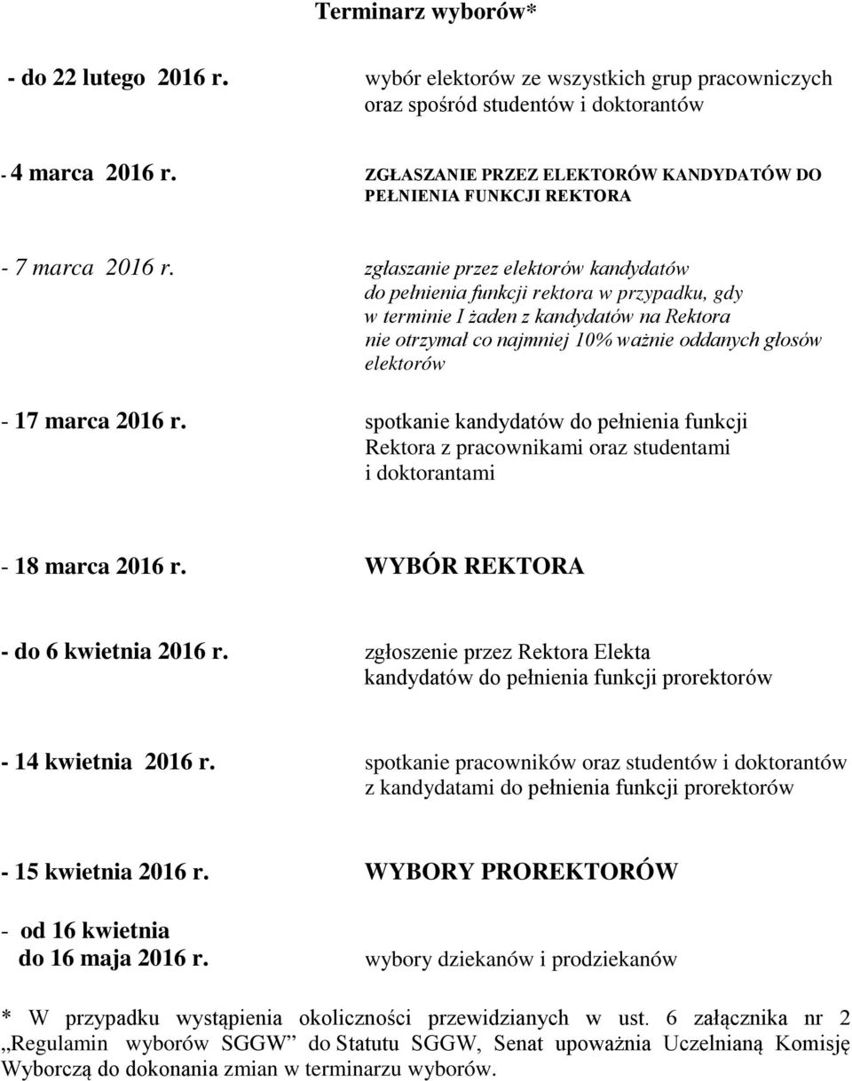 zgłaszanie przez elektorów kandydatów do pełnienia funkcji rektora w przypadku, gdy w terminie I żaden z kandydatów na Rektora nie otrzymał co najmniej 10% ważnie oddanych głosów elektorów - 17 marca