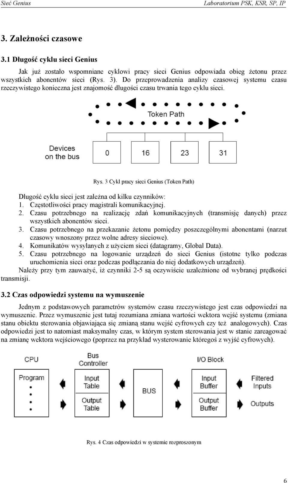 3 Cykl pracy sieci Genius (Token Path) Długość cyklu sieci jest zależna od kilku czynników: 1. Częstotliwości pracy magistrali komunikacyjnej. 2.