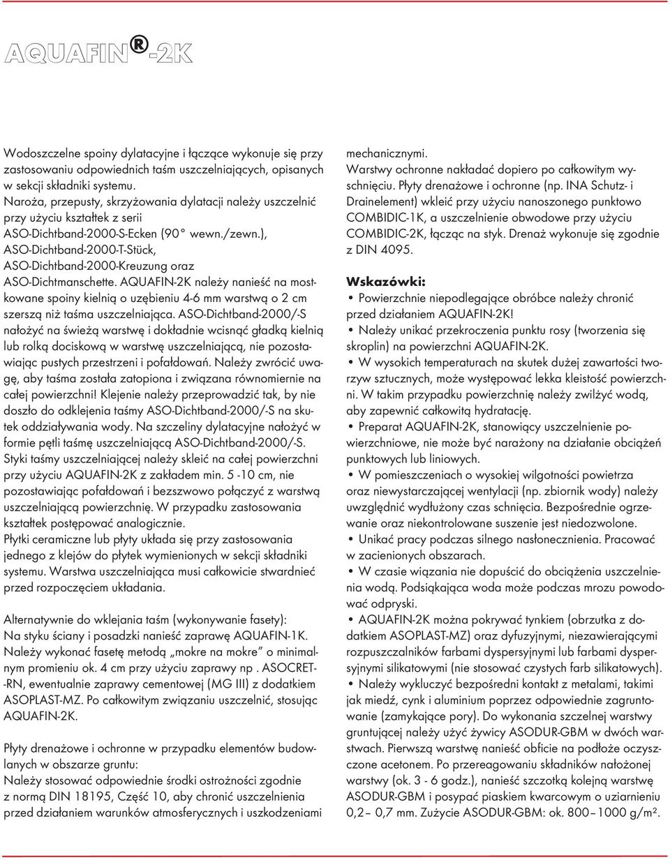 ), ASO-Dichtband-2000-T-Stück, ASO-Dichtband-2000-Kreuzung oraz ASO-Dichtmanschette.