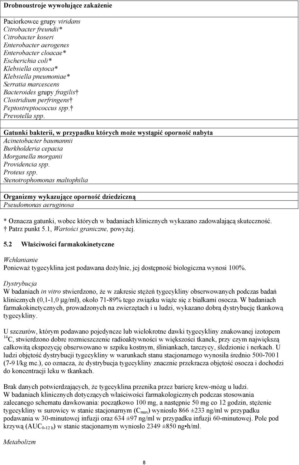 Gatunki bakterii, w przypadku których może wystąpić oporność nabyta Acinetobacter baumannii Burkholderia cepacia Morganella morganii Providencia spp. Proteus spp.