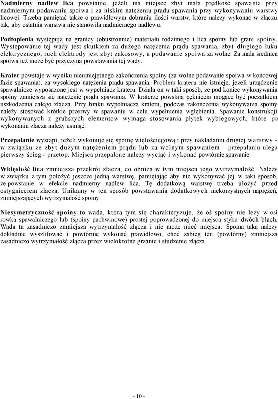 Podtopienia występują na granicy (obustronnie) materiału rodzimego i lica spoiny lub grani spoiny.