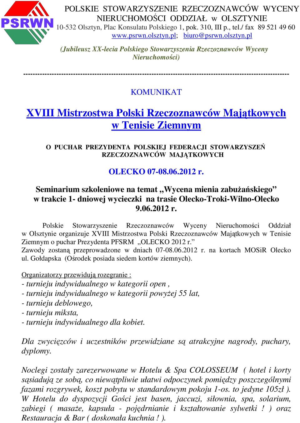 pl (Jubileusz XX-lecia Polskiego Stowarzyszenia Rzeczoznawców Wyceny Nieruchomości) ----------------------------------------------------------------------------------------------------------------