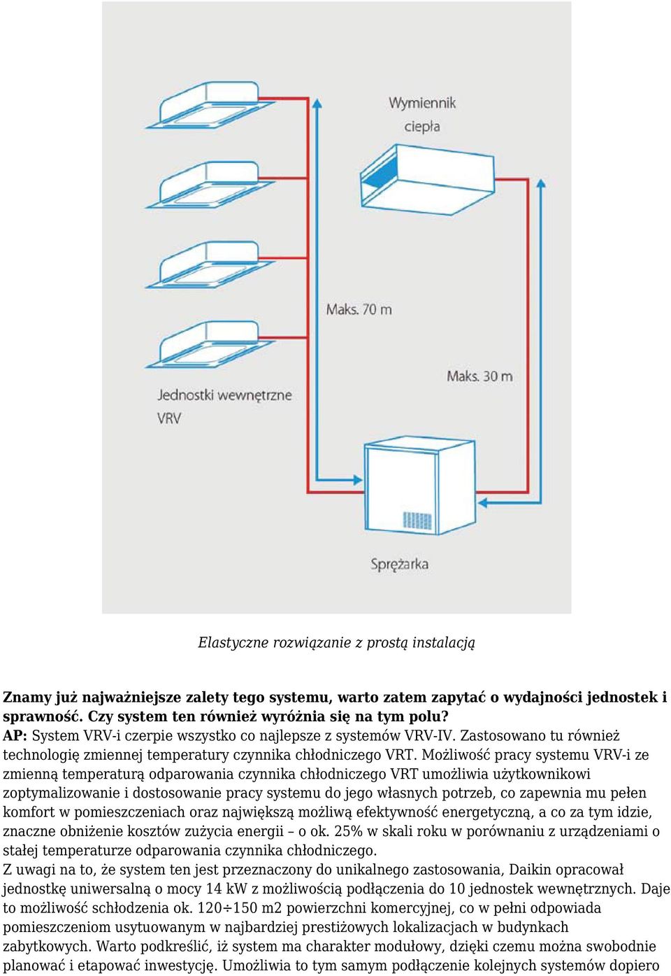 Możliwość pracy systemu VRV-i ze zmienną temperaturą odparowania czynnika chłodniczego VRT umożliwia użytkownikowi zoptymalizowanie i dostosowanie pracy systemu do jego własnych potrzeb, co zapewnia