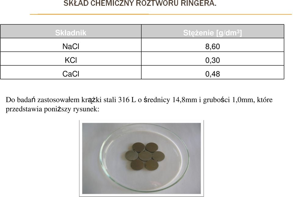 krąŝki stali 316 L o średnicy 14,8mm i