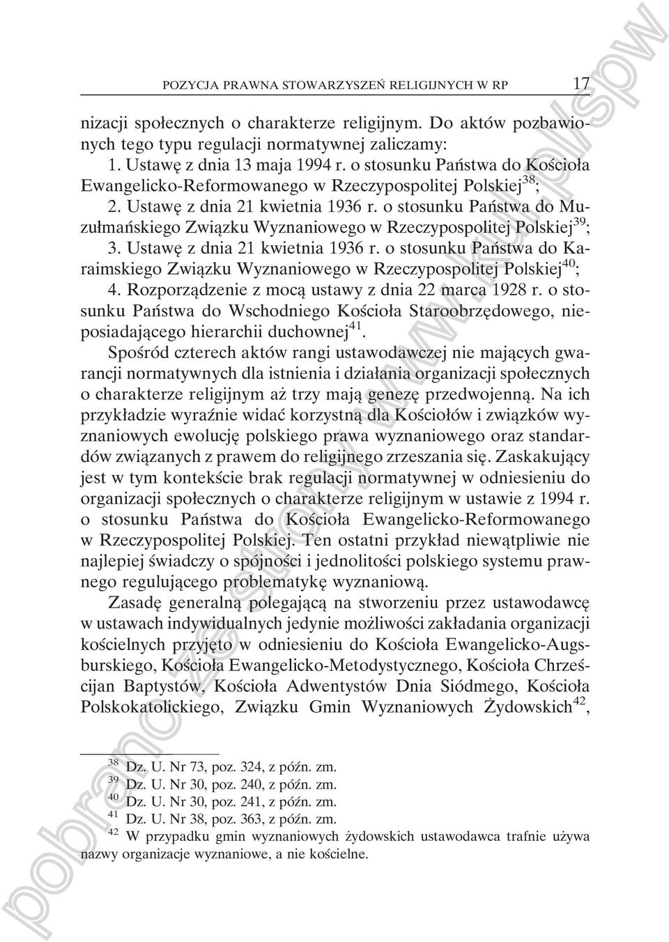 o stosunku PanÂstwa do MuzuømanÂskiego ZwiaÎzku Wyznaniowego w Rzeczypospolitej Polskiej 39 ; 3. UstaweÎ z dnia 21 kwietnia 1936 r.