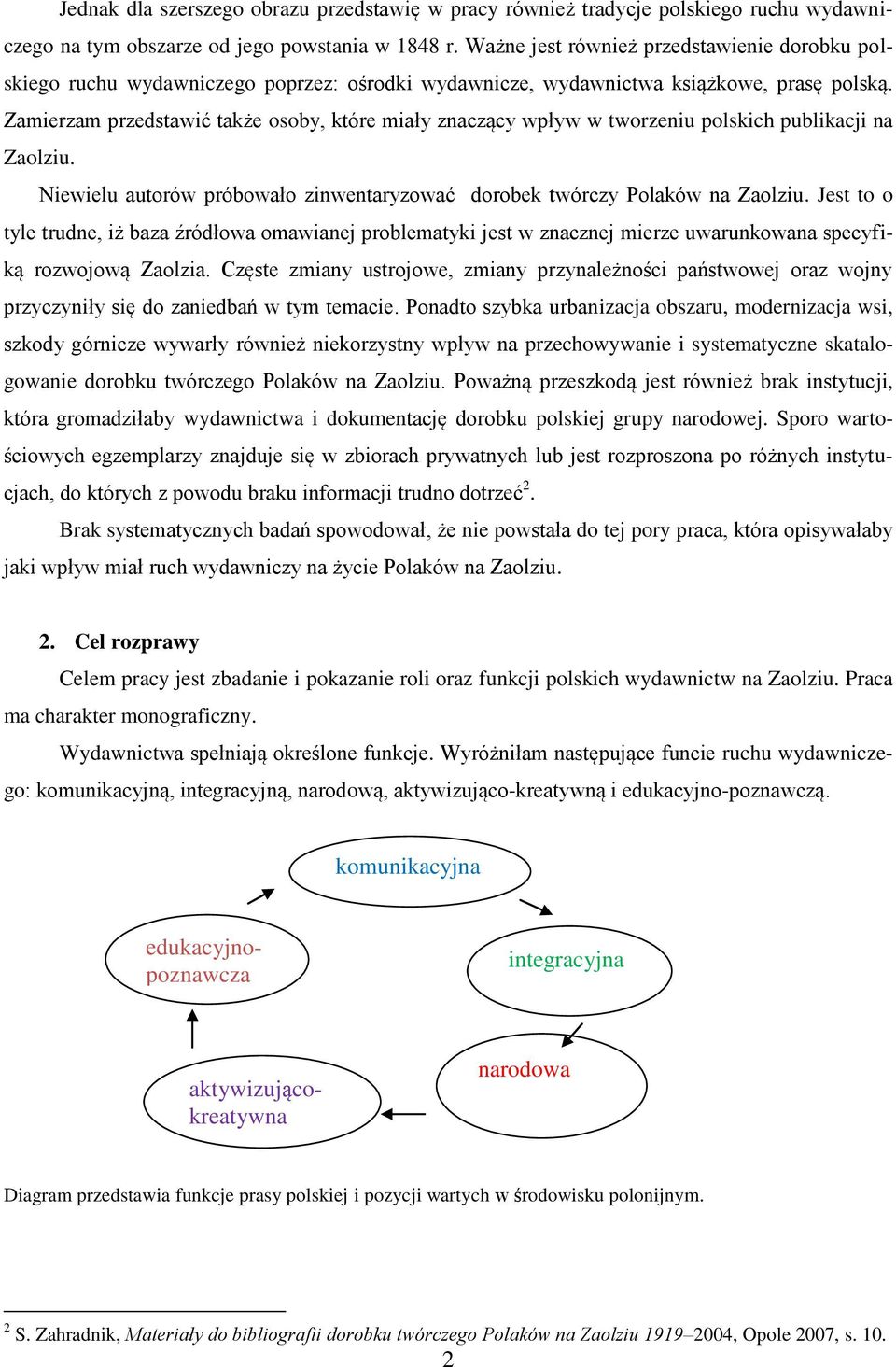 Zamierzam przedstawić także osoby, które miały znaczący wpływ w tworzeniu polskich publikacji na Zaolziu. Niewielu autorów próbowało zinwentaryzować dorobek twórczy Polaków na Zaolziu.
