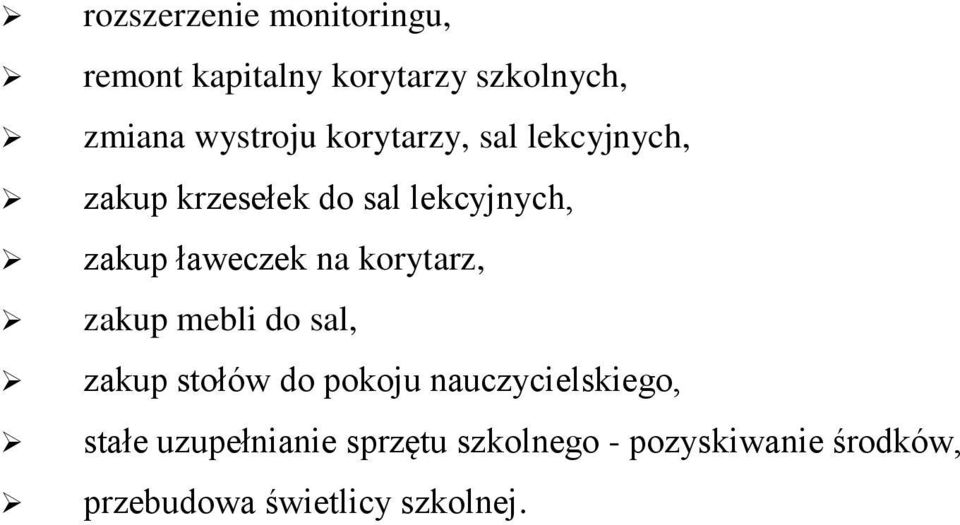 korytarz, zakup mebli do sal, zakup stołów do pokoju nauczycielskiego, stałe