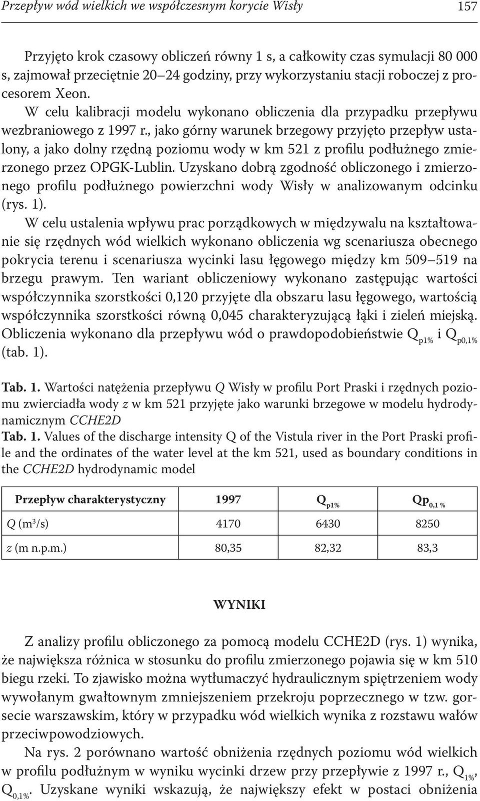 , jako górny warunek brzegowy przyjęto przepływ ustalony, a jako dolny rzędną poziomu wody w km 521 z profilu podłużnego zmierzonego przez OPGK-Lublin.