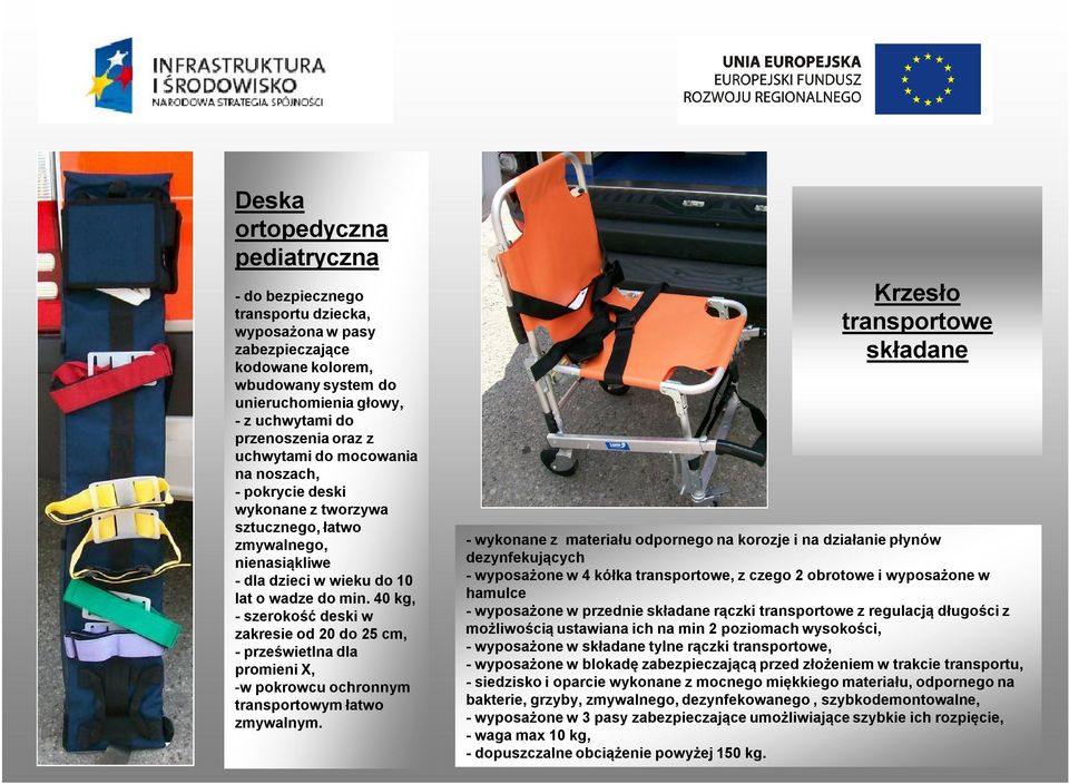 40 kg, - szerokość deski w zakresie od 20 do 25 cm, - prześwietlna dla promieni X, -w pokrowcu ochronnym transportowym łatwo zmywalnym.
