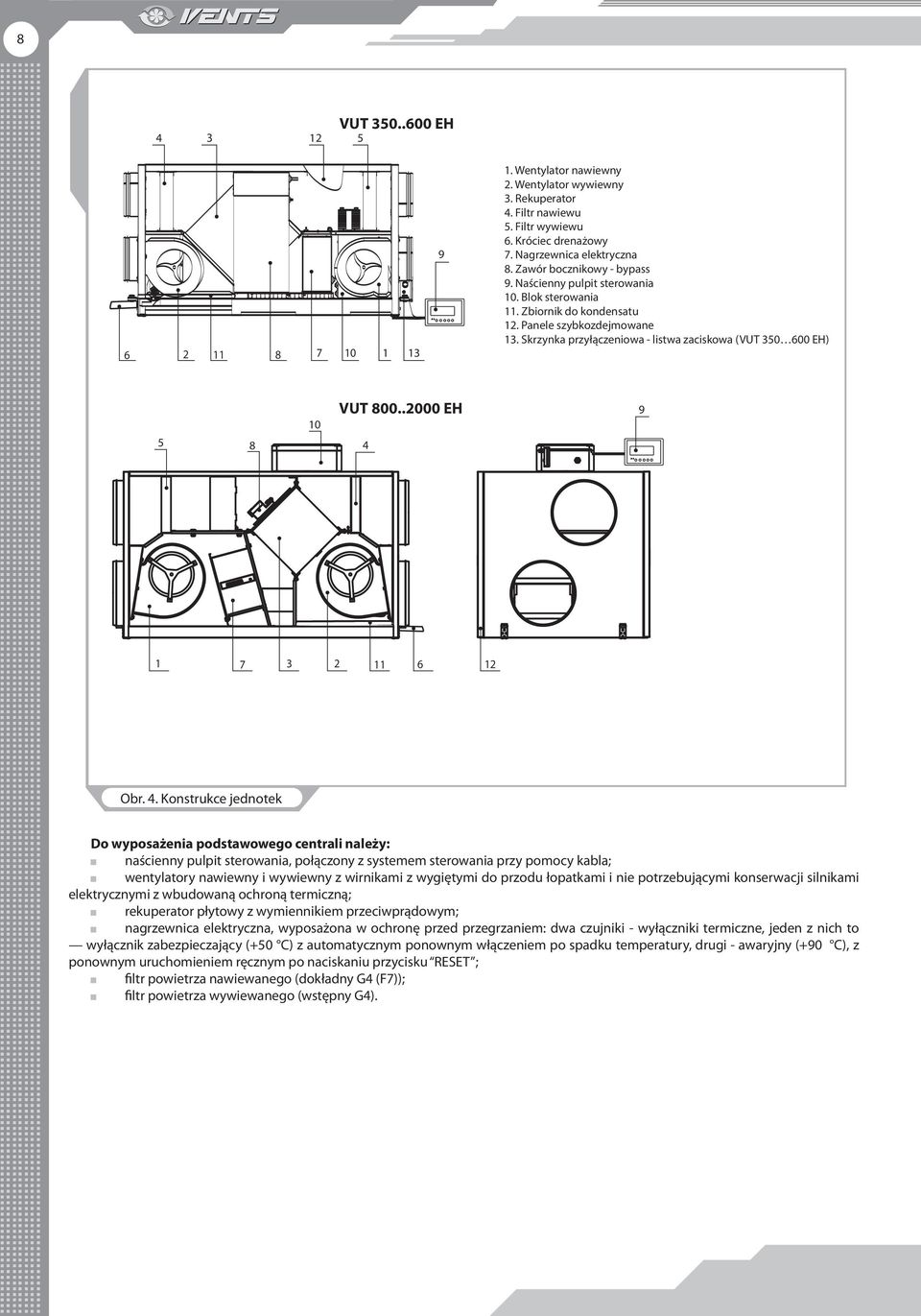 Skrzynka przyłączeniowa - listwa zaciskowa (VUT 350 600 EH) 10 VUT 800..2000 EH 9 5 8 4 