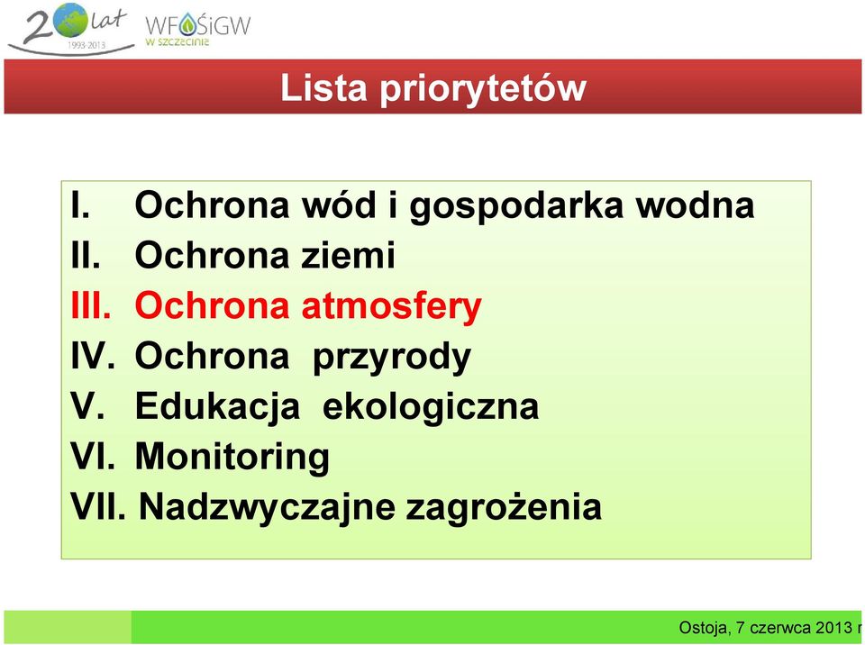 Ochrona ziemi III. Ochrona atmosfery IV.