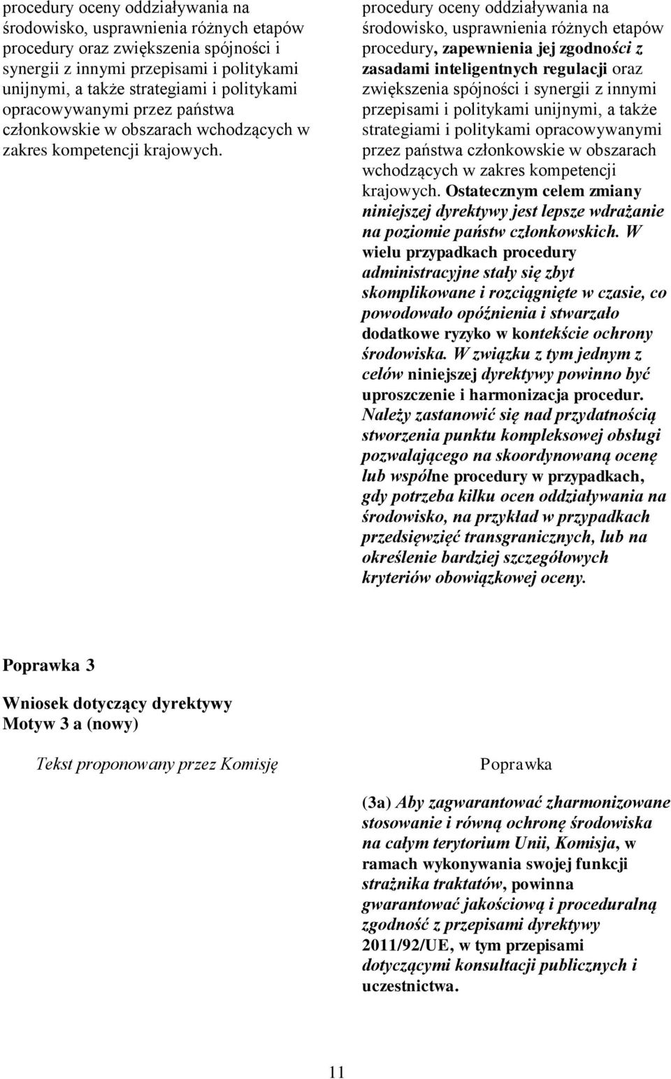 procedury oceny oddziaływania na środowisko, usprawnienia różnych etapów procedury, zapewnienia jej zgodności z zasadami inteligentnych regulacji oraz zwiększenia spójności i synergii z innymi