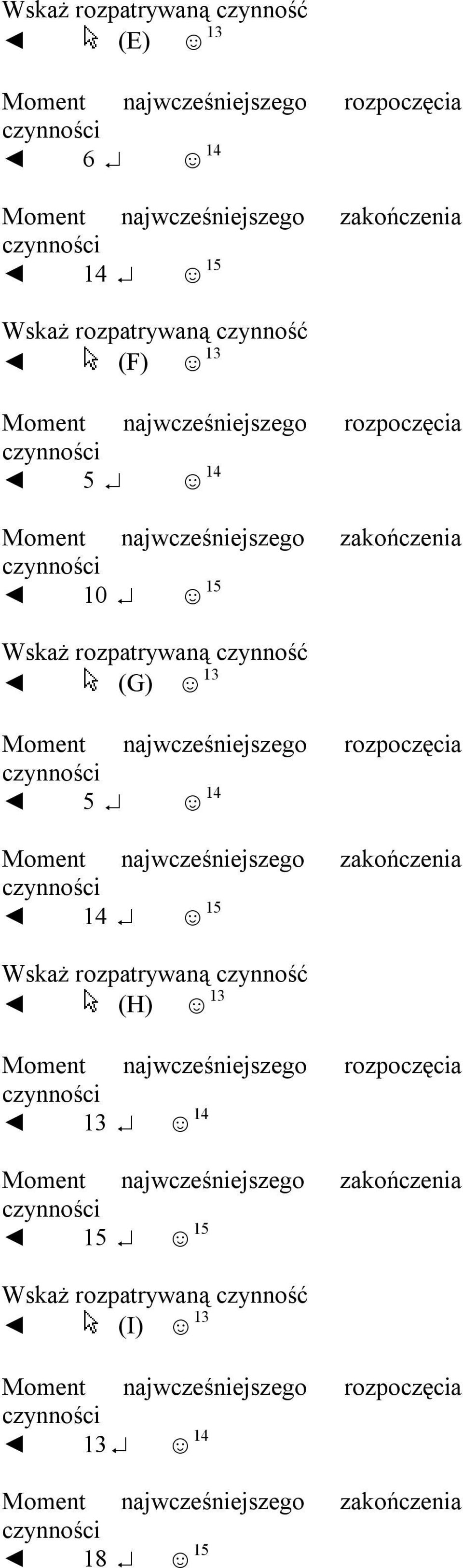 rozpoczęcia 5 14 Moment najwcześniejszego zakończenia 14 15 (H) 13 Moment najwcześniejszego rozpoczęcia 13 14