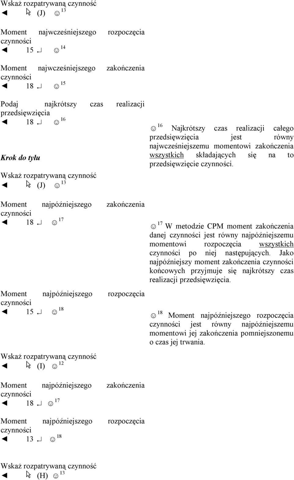 przedsięwzięcie. 17 W metodzie CPM moment zakończenia danej jest równy najpóźniejszemu momentowi rozpoczęcia wszystkich po niej następujących.