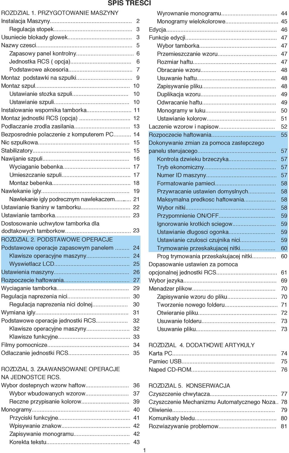 .. 13 Bzposdni polaczni z kompum PC... 14 Nic szpulkoa... 15 Sabilizaoy... 15 Naijani szpuli... 16 Wyciagani bbnka... 17 Umiszczani szpuli... 17 Monaz bbnka... 18 Nalkani igly.