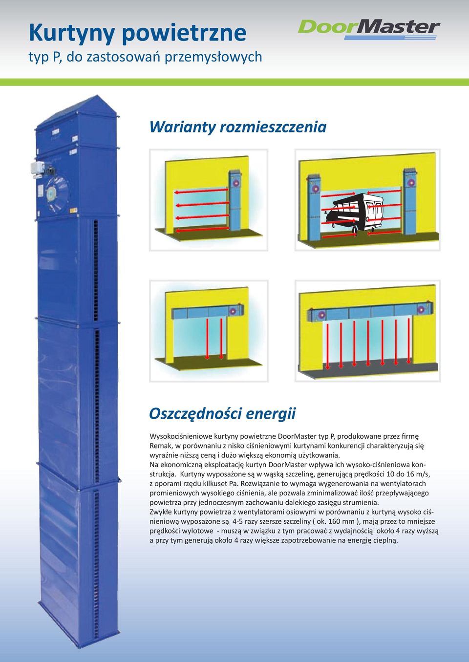 Kurtyny wyposażone są w wąską szczelinę, generującą prędkości 10 do 16 m/s, z oporami rzędu kilkuset Pa.