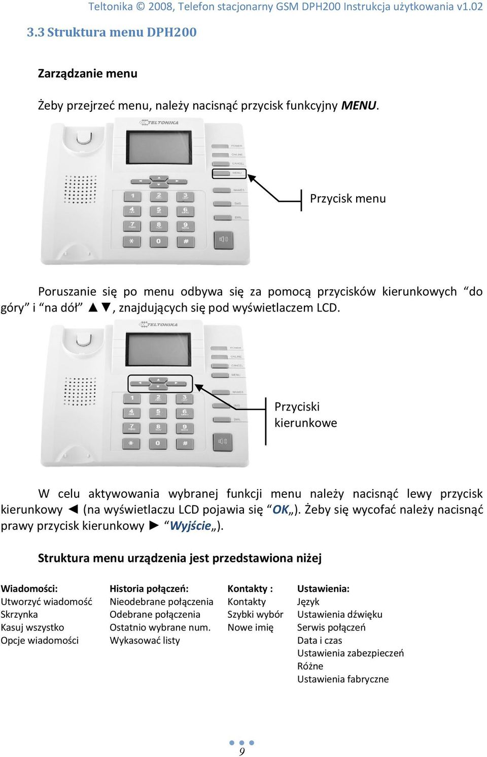 Przyciski kierunkowe W celu aktywowania wybranej funkcji menu należy nacisnąd lewy przycisk kierunkowy (na wyświetlaczu LCD pojawia się OK ).