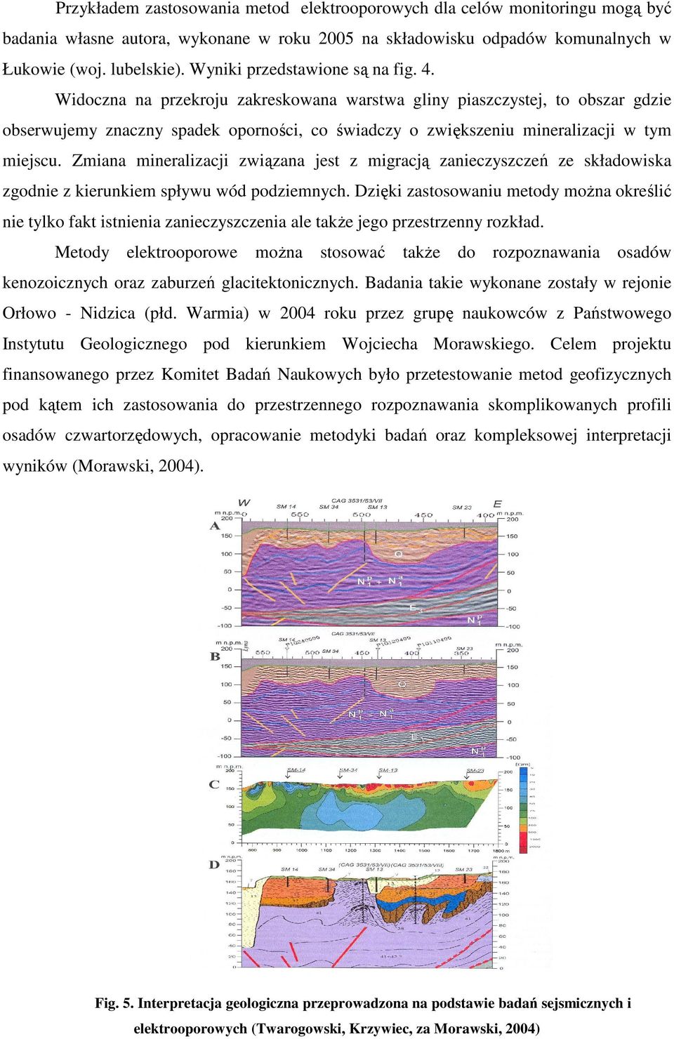 Widoczna na przekroju zakreskowana warstwa gliny piaszczystej, to obszar gdzie obserwujemy znaczny spadek oporności, co świadczy o zwiększeniu mineralizacji w tym miejscu.