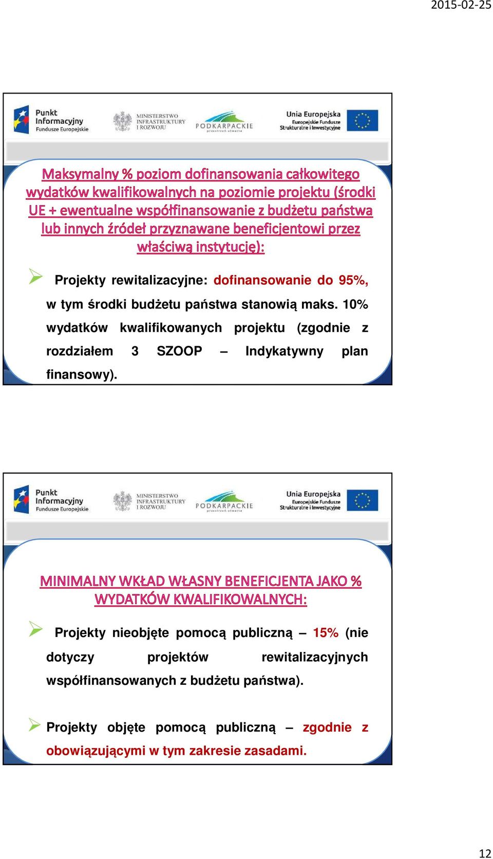 23 Projekty nieobjęte pomocą publiczną 15% (nie dotyczy projektów rewitalizacyjnych