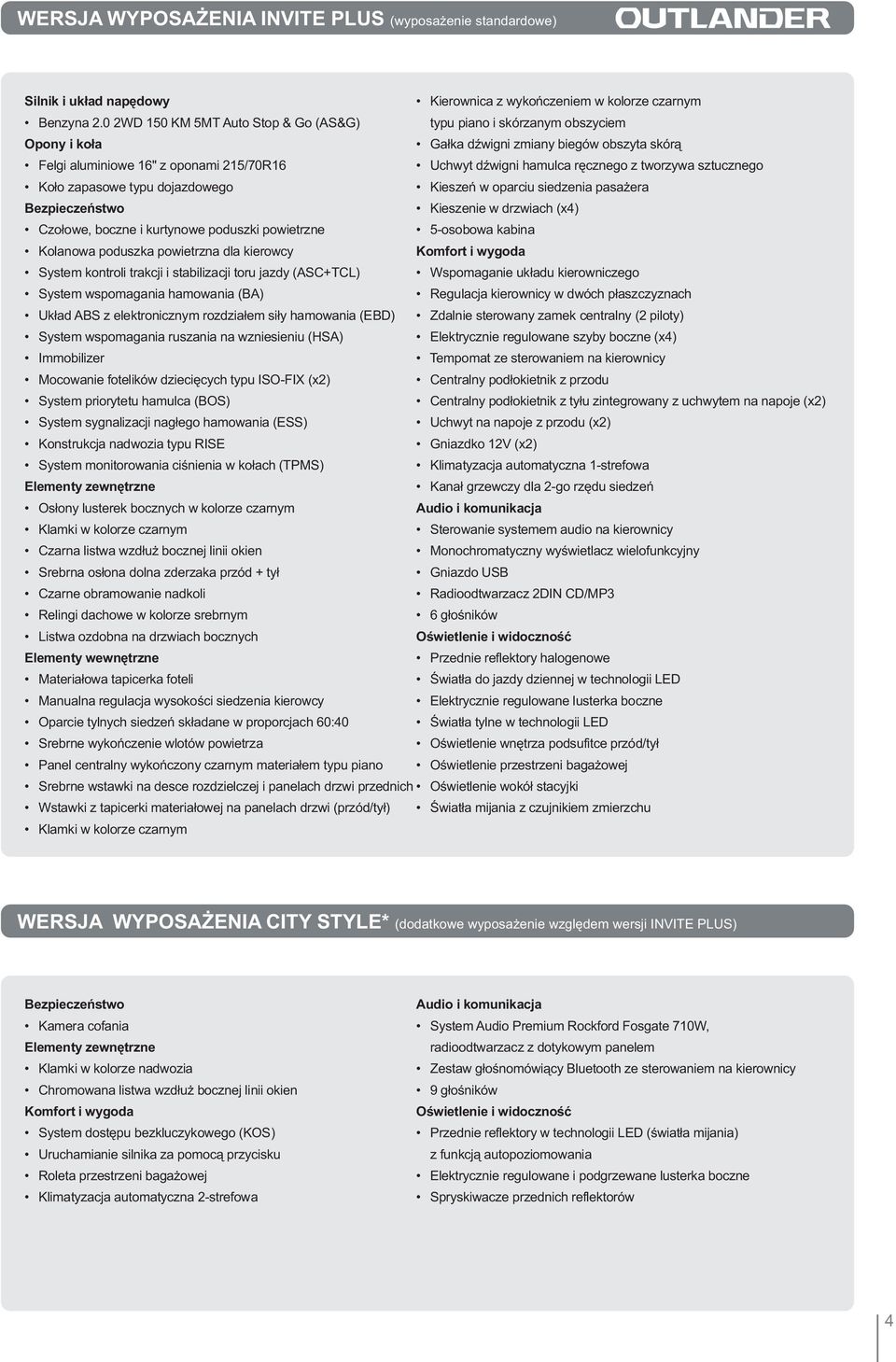 z tworzywa sztucznego Ko³o zapasowe typu dojazdowego Kieszeñ w oparciu siedzenia pasa era Bezpieczeñstwo Kieszenie w drzwiach (x4) Czo³owe, boczne i kurtynowe poduszki powietrzne 5-osobowa kabina