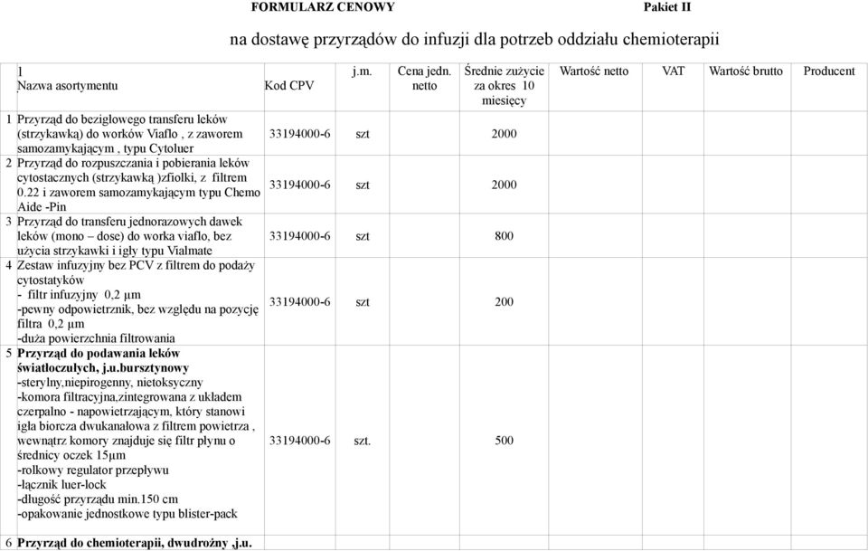 rozpuszczania i pobierania leków cytostacznych (strzykawką )zfiolki, z filtrem 33194000-6 0.
