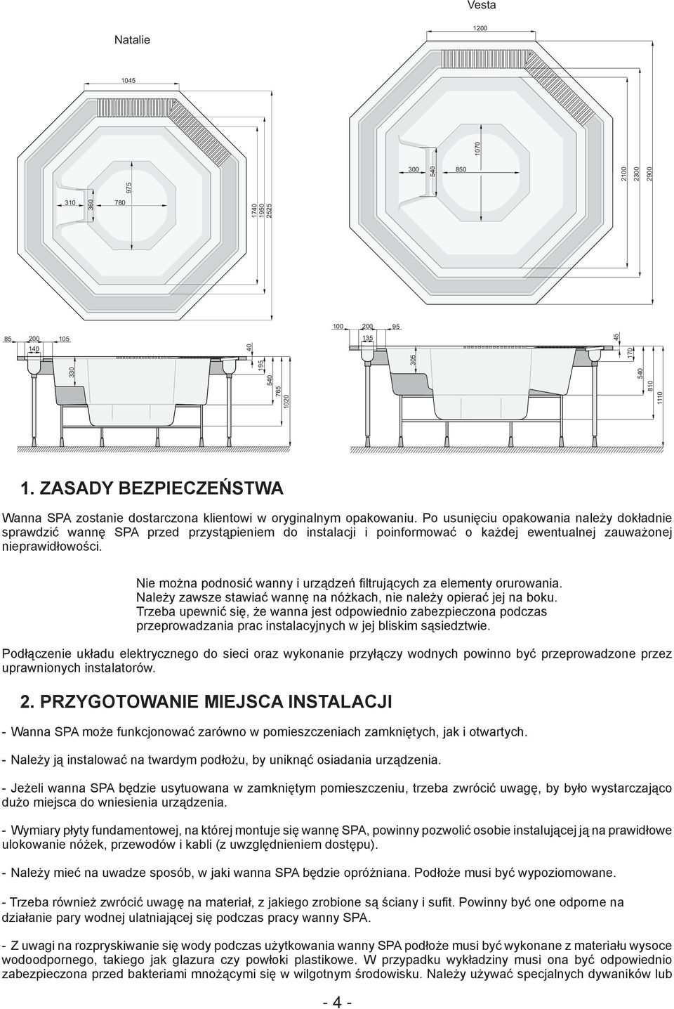 Po usunięciu opakowania należy dokładnie sprawdzić wannę SPA przed przystąpieniem do instalacji i poinformować o każdej ewentualnej zauważonej nieprawidłowości.