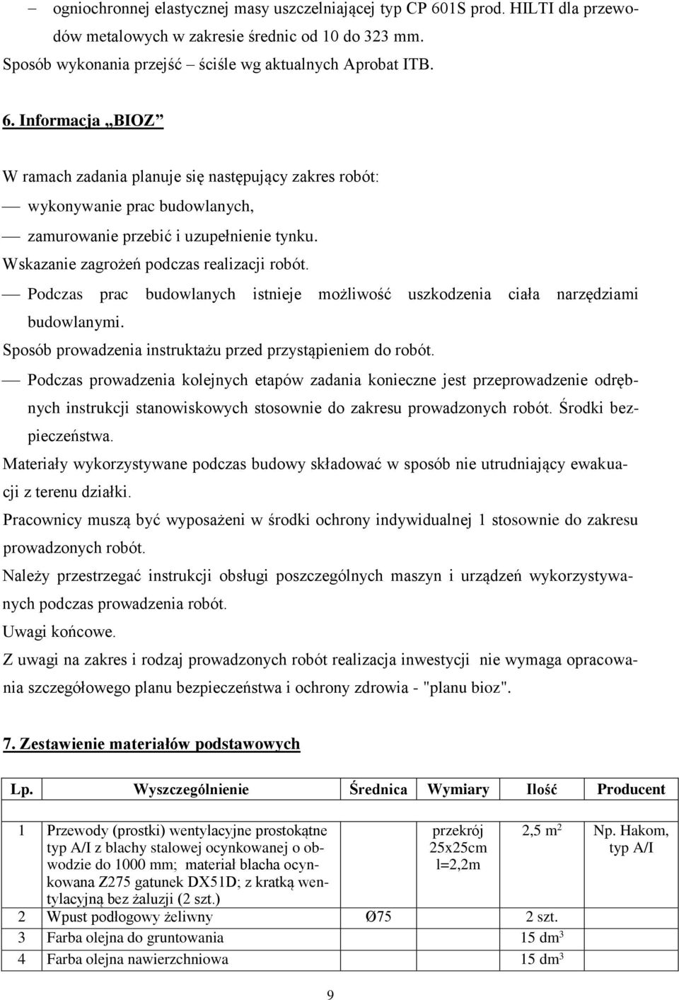 Podczas prowadzenia kolejnych etapów zadania konieczne jest przeprowadzenie odrębnych instrukcji stanowiskowych stosownie do zakresu prowadzonych robót. Środki bezpieczeństwa.