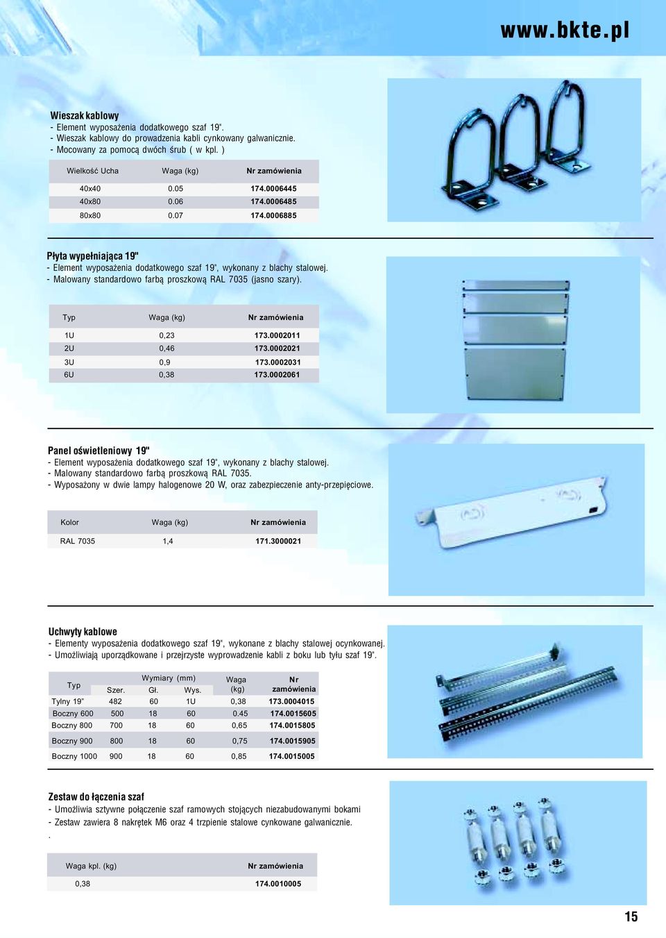 - Malowany standardowo farb¹ proszkow¹ RAL 7035 (jasno szary). Typ U 0,23 73.00020 2U 0,46 73.000202 3U 0,9 73.000203 6U 0,38 73.