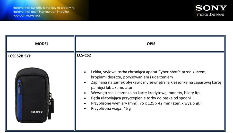 i uderzeniem Zapinana na zamek błyskawiczny zewnętrzna kieszonka na zapasową kartę pamięci lub akumulator