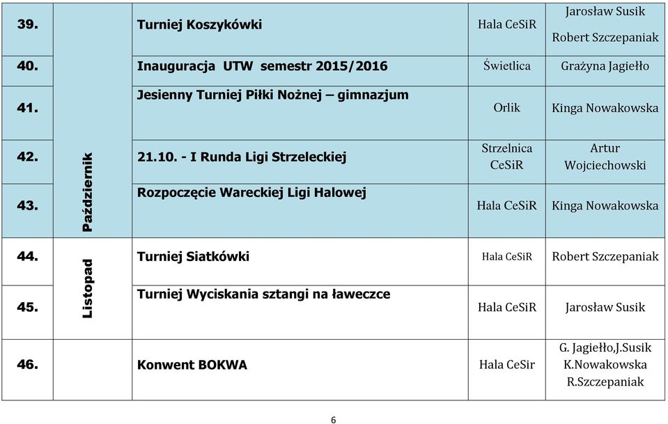 Październik Rozpoczęcie Wareckiej Ligi Halowej CeSiR 44. 45.