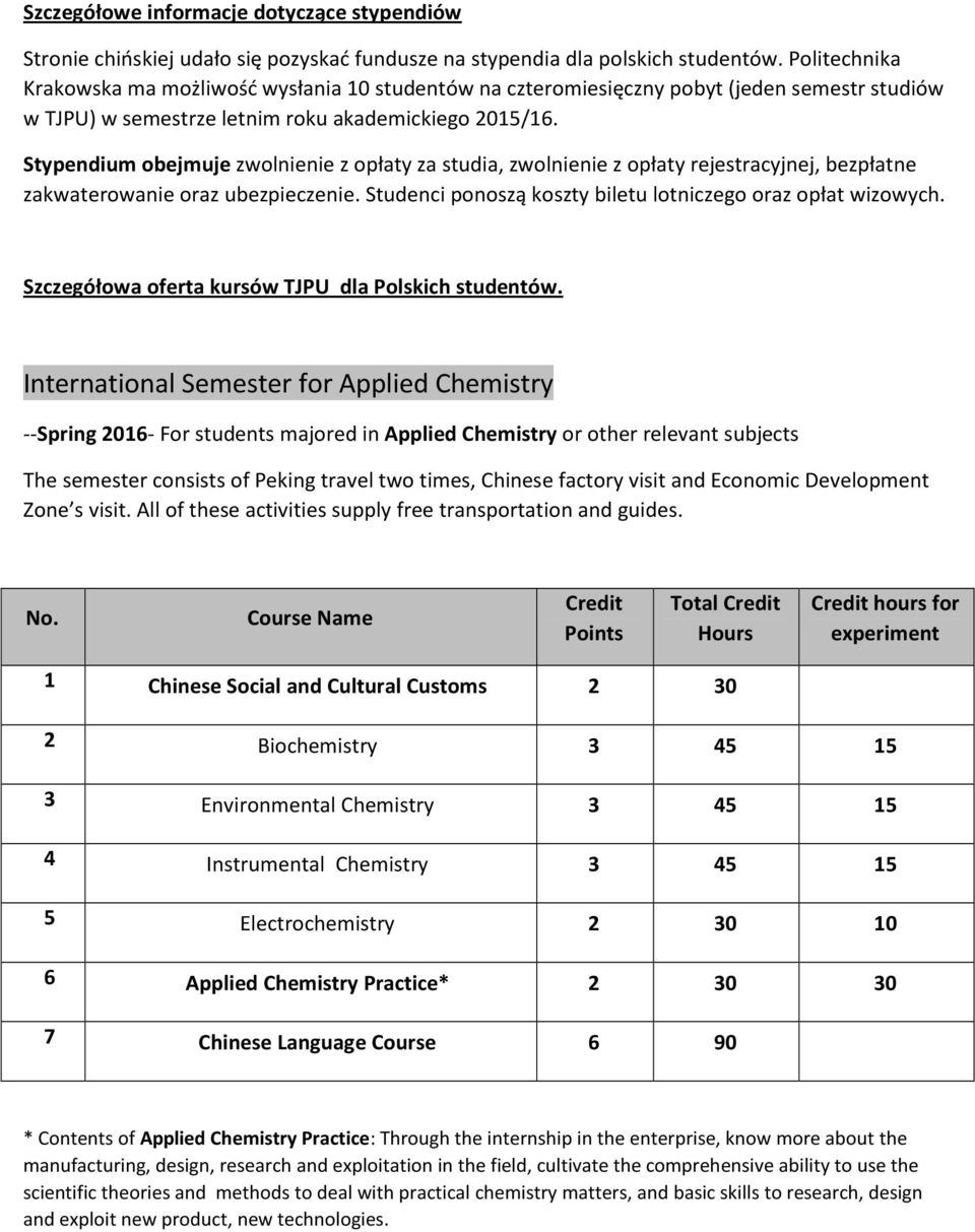 Stypendium obejmuje zwolnienie z opłaty za studia, zwolnienie z opłaty rejestracyjnej, bezpłatne zakwaterowanie oraz ubezpieczenie. Studenci ponoszą koszty biletu lotniczego oraz opłat wizowych.
