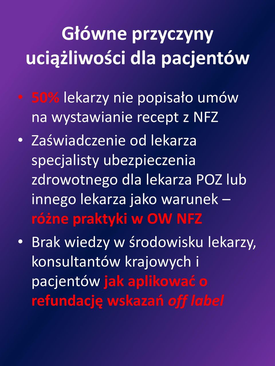 dla lekarza POZ lub innego lekarza jako warunek różne praktyki w OW NFZ Brak wiedzy w