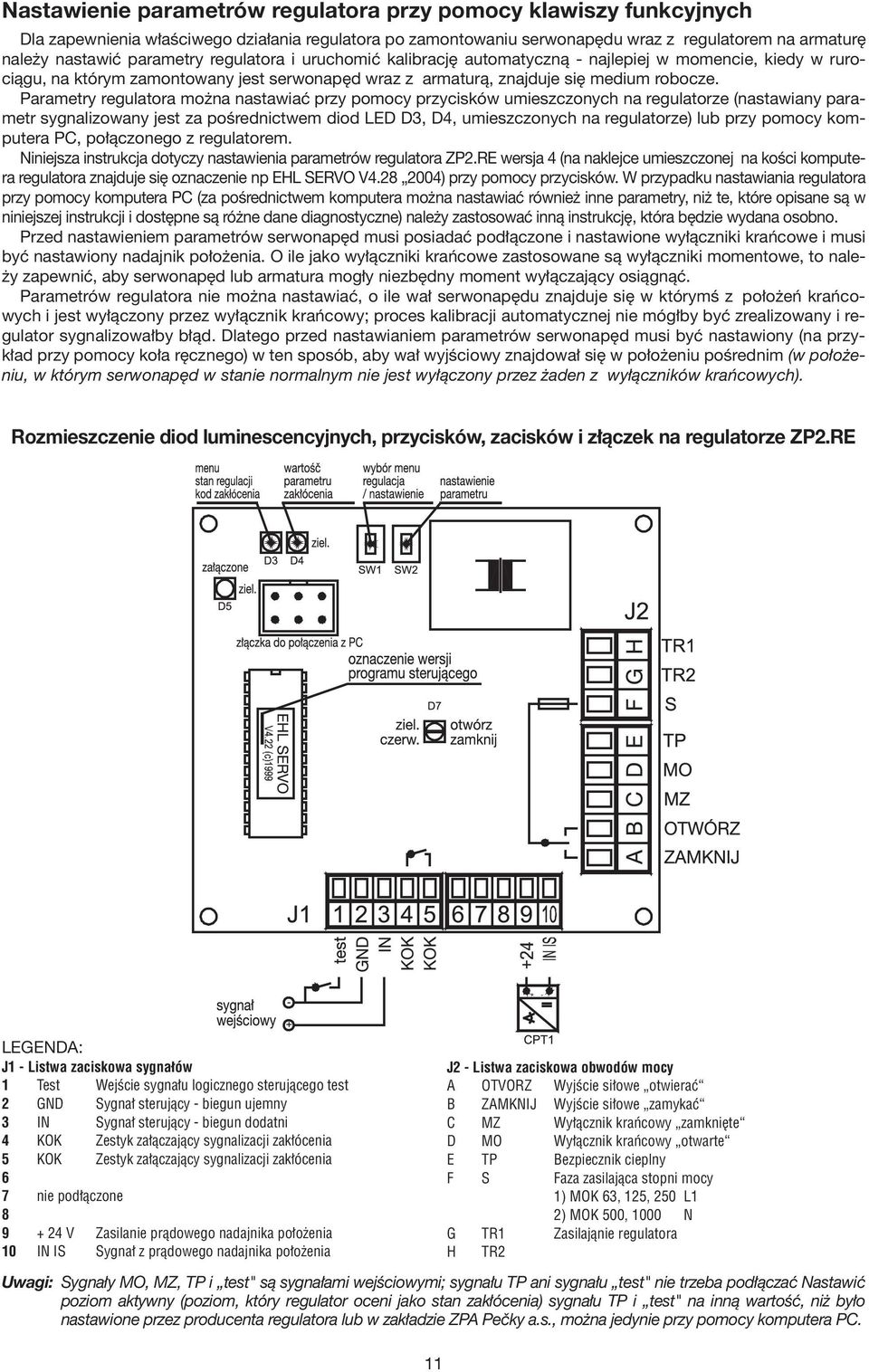 Parametry regulatora można nastawiać przy pomocy przycisków umieszczonych na regulatorze (nastawiany parametr sygnalizowany jest za pośrednictwem diod LED D3, D4, umieszczonych na regulatorze) lub