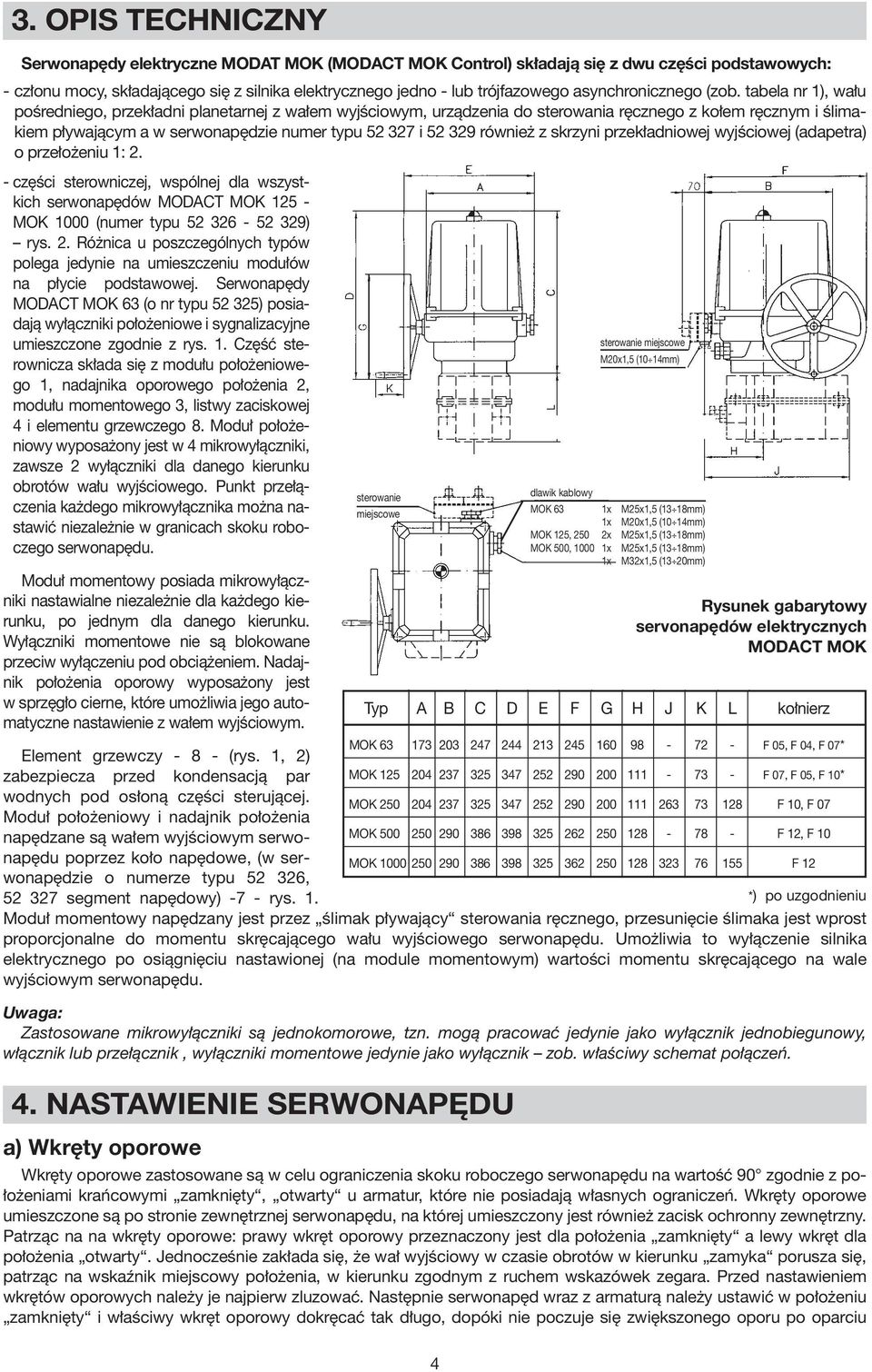 tabela nr 1), wału pośredniego, przekładni planetarnej z wałem wyjściowym, urządzenia do sterowania ręcznego z kołem ręcznym i ślimakiem pływającym a w serwonapędzie numer typu 52 327 i 52 329