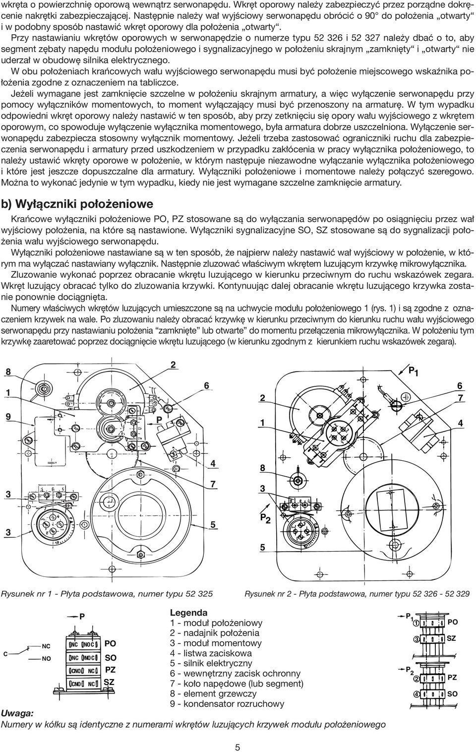 Przy nastawianiu wkrętów oporowych w serwonapędzie o numerze typu 52 326 i 52 327 należy dbać o to, aby segment zębaty napędu modułu położeniowego i sygnalizacyjnego w położeniu skrajnym zamknięty i