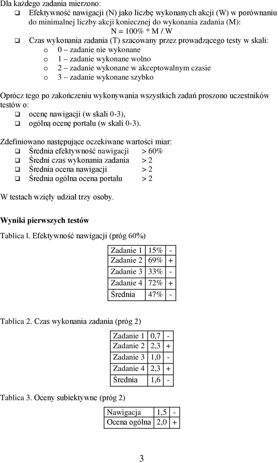 zakończeniu wykonywania wszystkich zadań proszono uczestników testów o: ocenę nawigacji (w skali 0-3), ogólną ocenę portalu (w skali 0-3).