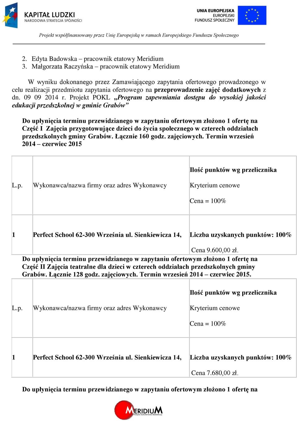 przeprowadzenie zajęć dodatkowych z dn. 09 09 2014 r.