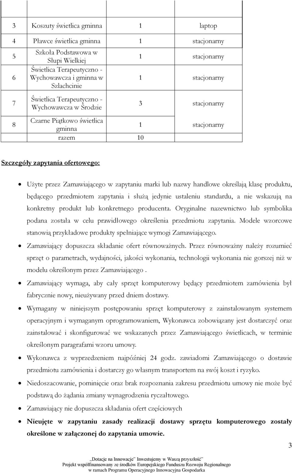 będącego przedmiotem zapytania i służą jedynie ustaleniu standardu, a nie wskazują na konkretny produkt lub konkretnego producenta.