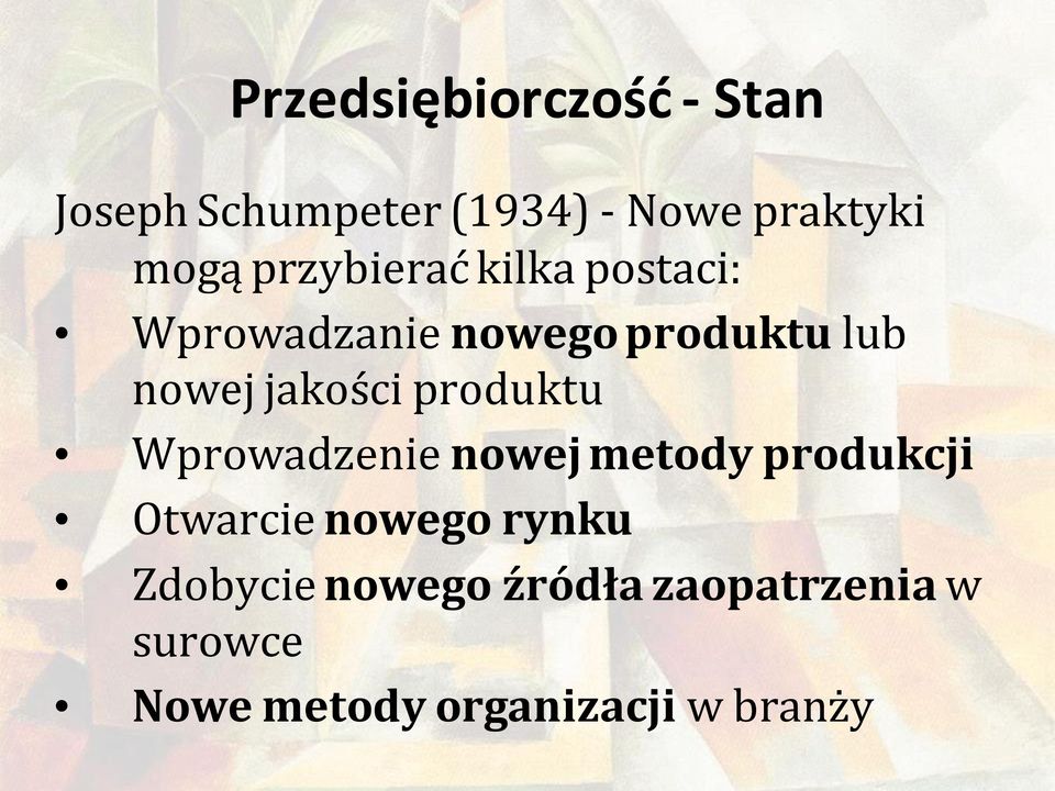 produktu Wprowadzenie nowej metody produkcji Otwarcie nowego rynku