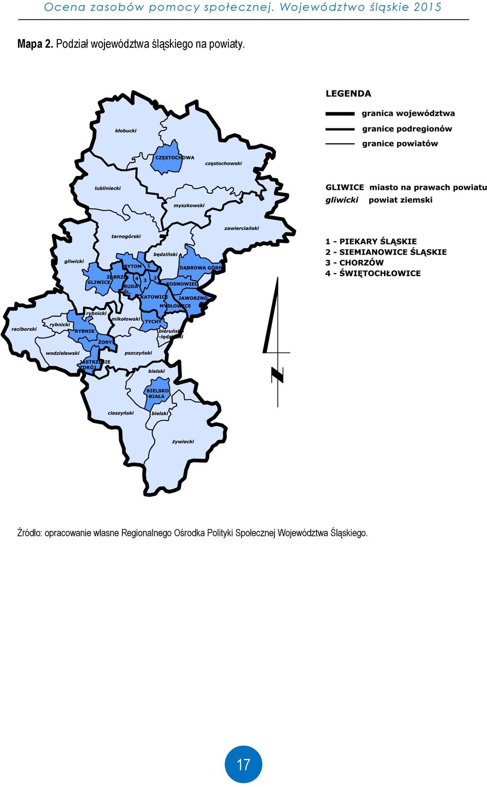 Podział województwa śląskiego na powiaty.