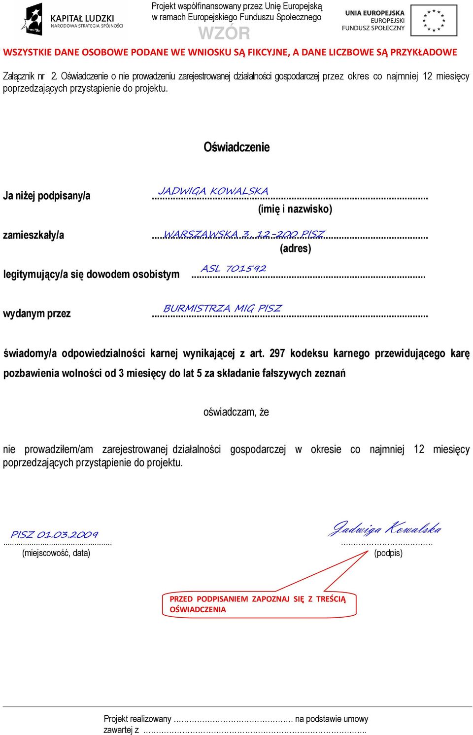 .. BURMISTRZA MIG PISZ wydanym przez... świadomy/a odpowiedzialności karnej wynikającej z art.